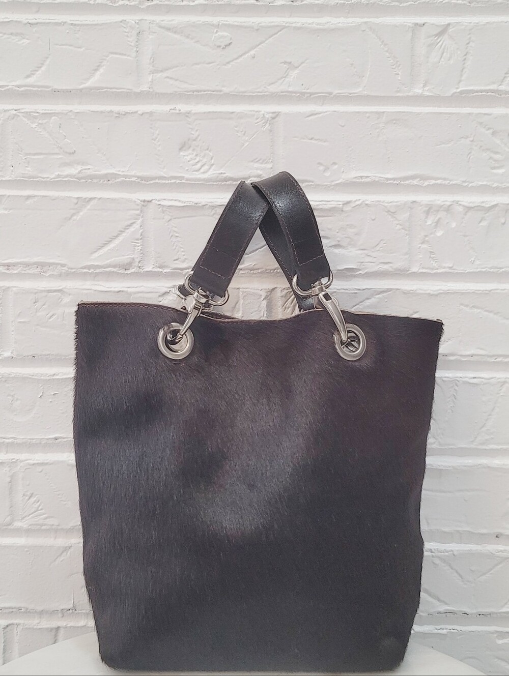 MAURIZIO TAIUTI Black Haircalf Tote Bag with Silver Hardware - Picture 7 of 8